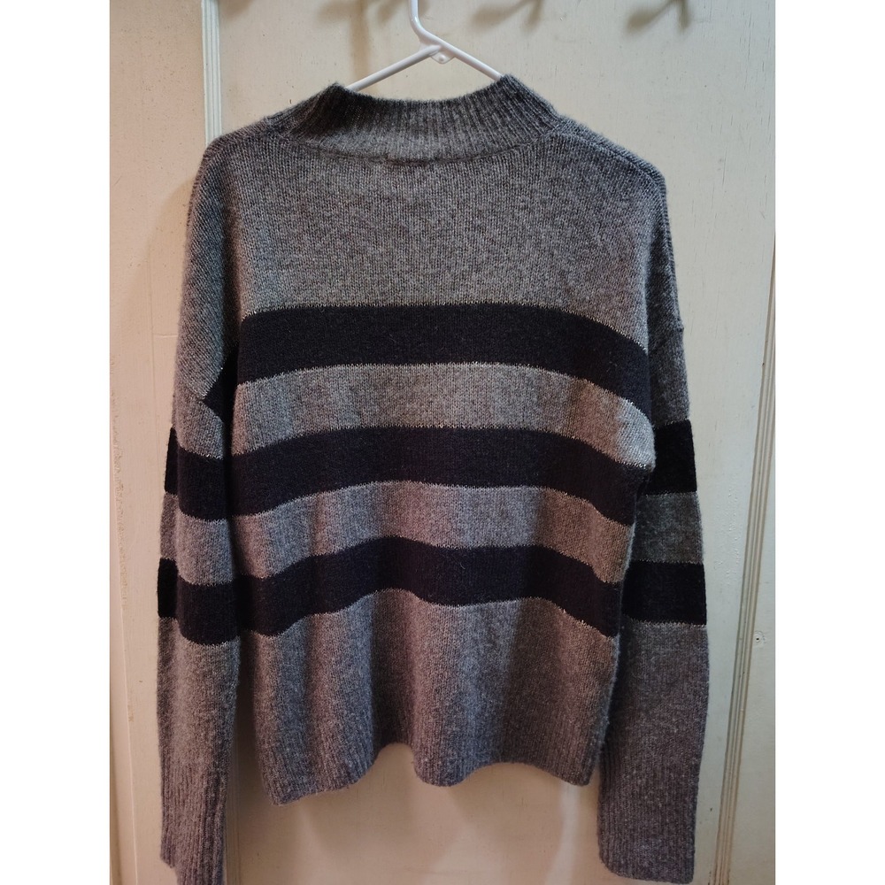 Rails Ellise Cashmere Wool Silk Striped Mock Neck Sweater Charcoal Midnight S - Picture 2 of 8